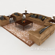 棕色木质组合沙发3d模型下载