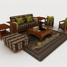木质家居条纹组合沙发3d模型下载