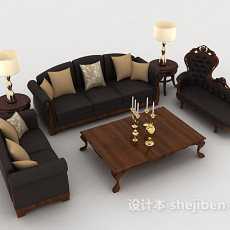 欧式家居木质黑色组合沙发3d模型下载