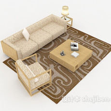 木质简约黄色组合沙发3d模型下载