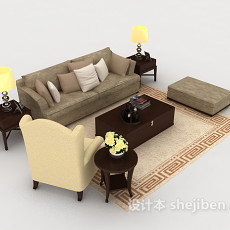 现代木质家居棕色组合沙发3d模型下载