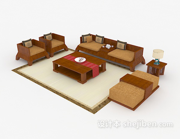 木质棕黄色简约组合沙发