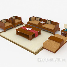 木质棕黄色简约组合沙发3d模型下载