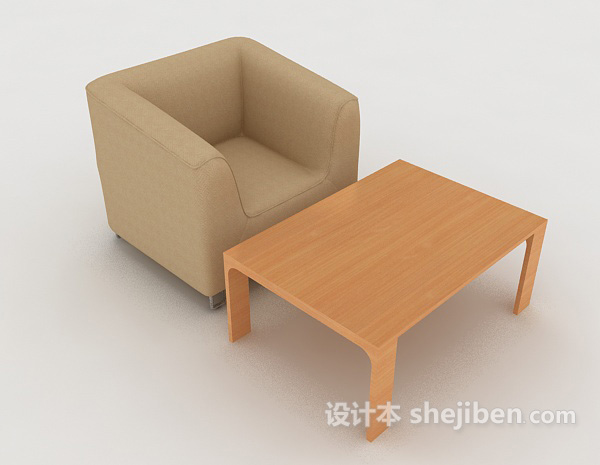 现代浅棕色木质单人沙发