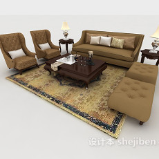 新中式浅棕色组合沙发3d模型下载