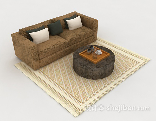 棕色简单家居双人沙发3d模型下载