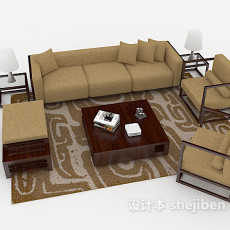 现代棕色家居木质组合沙发3d模型下载