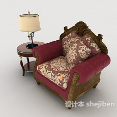 欧式复古红色单人沙发3d模型下载