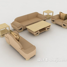 棕色家居木质组合沙发3d模型下载