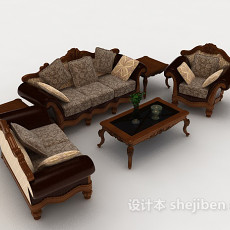 欧式家居棕色花纹组合沙发3d模型下载