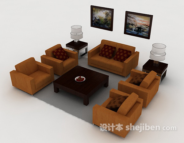 免费新中式简单组合沙发3d模型下载