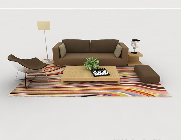 现代风格家居休闲简约深棕色组合沙发3d模型下载