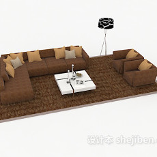 家居休闲棕色组合沙发3d模型下载