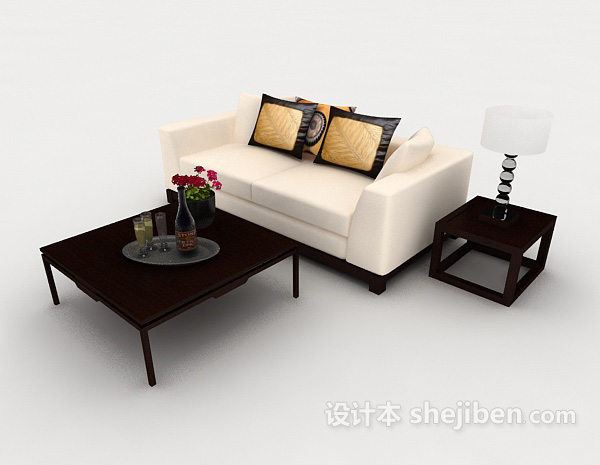 家居米黄色双人沙发3d模型下载