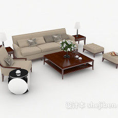 木质棕色家居组合沙发3d模型下载