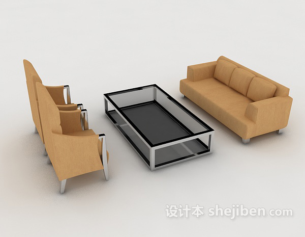 免费休闲棕色简约组合沙发3d模型下载