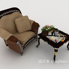 欧式复古家居棕色单人沙发3d模型下载