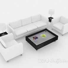 简约白色木质组合沙发3d模型下载