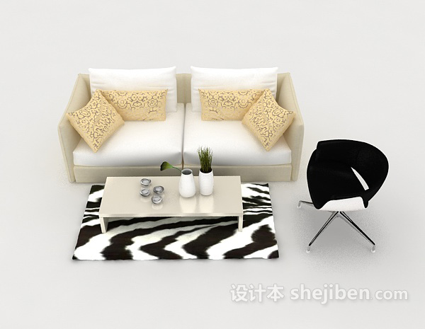 现代风格白色家居双人沙发3d模型下载