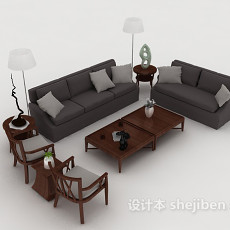 新中式灰色组合沙发3d模型下载