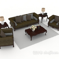 新中式木质家居组合沙发3d模型下载