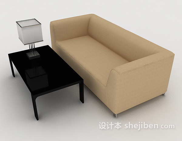 设计本简约卡其色双人沙发3d模型下载