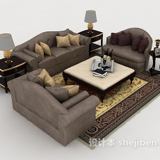 欧式灰色家居木质组合沙发3d模型下载