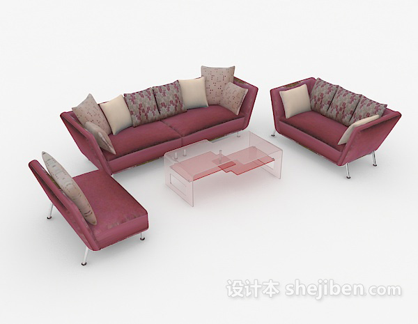 暗红色组合沙发3d模型下载