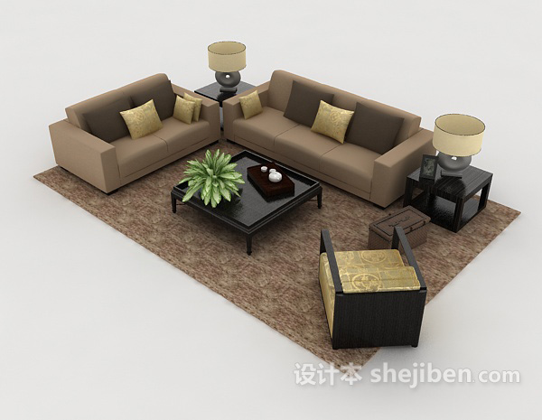 现代家居简约棕色组合沙发