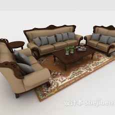 欧式家居棕色复古组合沙发3d模型下载