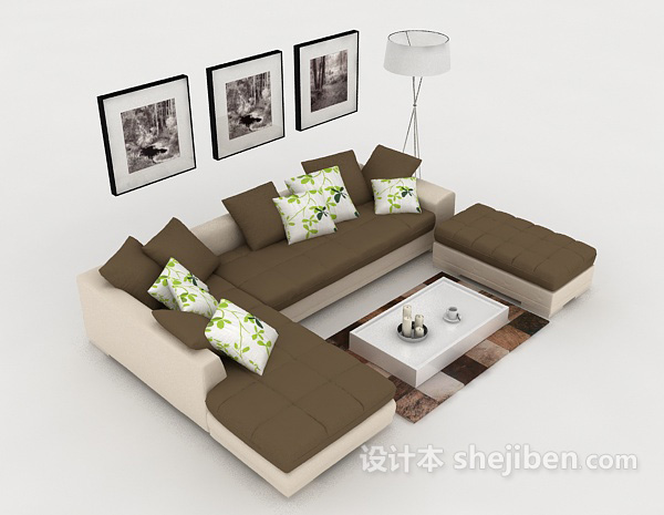 现代棕色简约休闲组合沙发