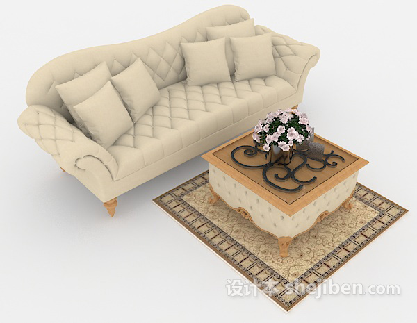 欧式浅棕色家居双人沙发3d模型下载