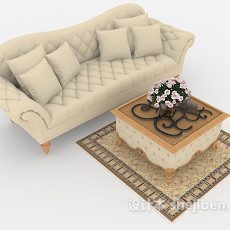 欧式浅棕色家居双人沙发3d模型下载