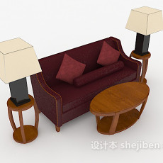 新中式复古红色双人沙发3d模型下载