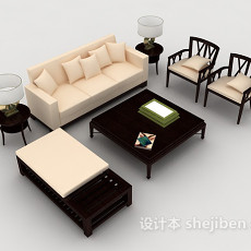 木质家居黄色组合沙发3d模型下载