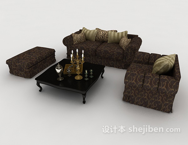 免费欧式简单花纹组合沙发3d模型下载