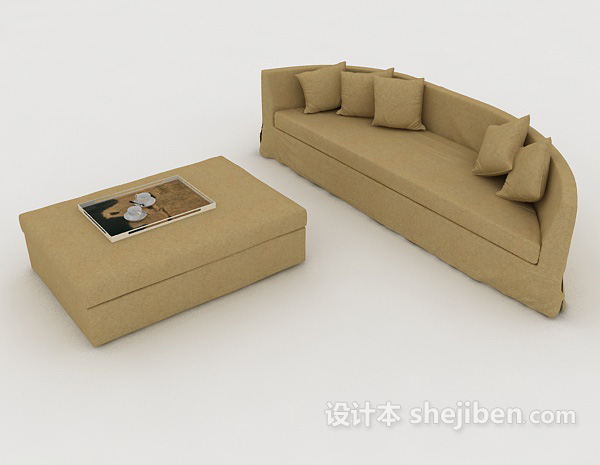 设计本简约棕色休闲家居组合沙发3d模型下载