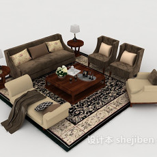 木质家居组合沙发3d模型下载