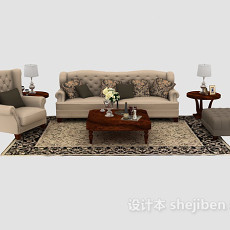 欧式家居木质浅棕色组合沙发3d模型下载