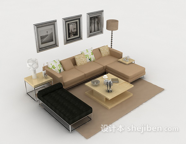 现代棕色简约组合沙发3d模型下载