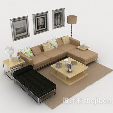 现代棕色简约组合沙发3d模型下载