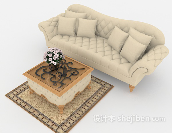 免费欧式浅棕色家居双人沙发3d模型下载