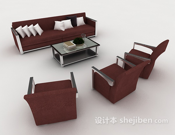 设计本现代简约暗红色组合沙发3d模型下载