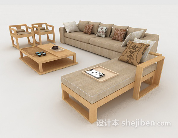 家居木质浅棕色组合沙发