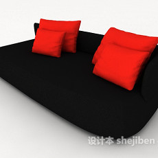现代黑色简约双人沙发3d模型下载