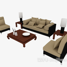新中式沙发茶几组合3d模型下载
