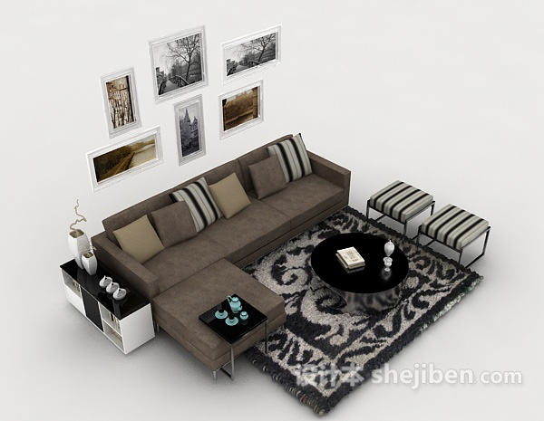 家居简约深棕色组合沙发3d模型下载