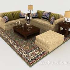 家居花纹黄棕色组合沙发3d模型下载