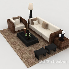 家居休闲木质组合沙发3d模型下载