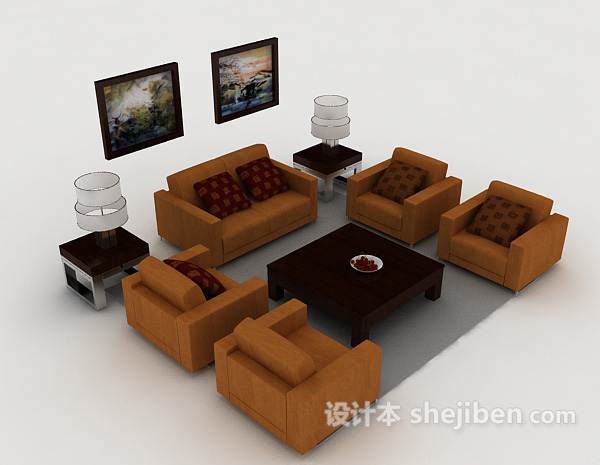 新中式简单组合沙发3d模型下载